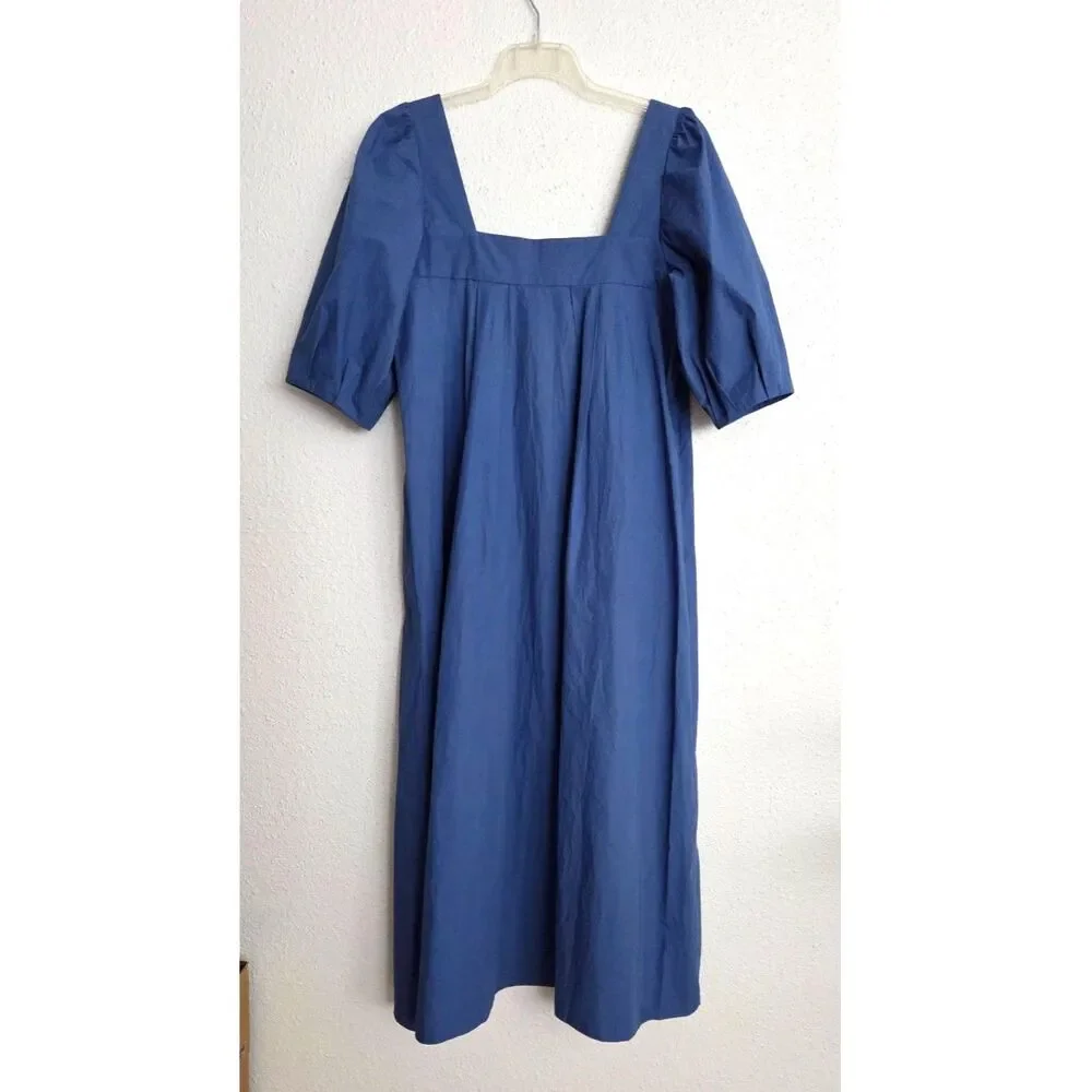 Hunter Bell Waverly Maxi Dress Womens Blue Poplin Cotton Size L Puff Sleeves - Picture 4 of 7